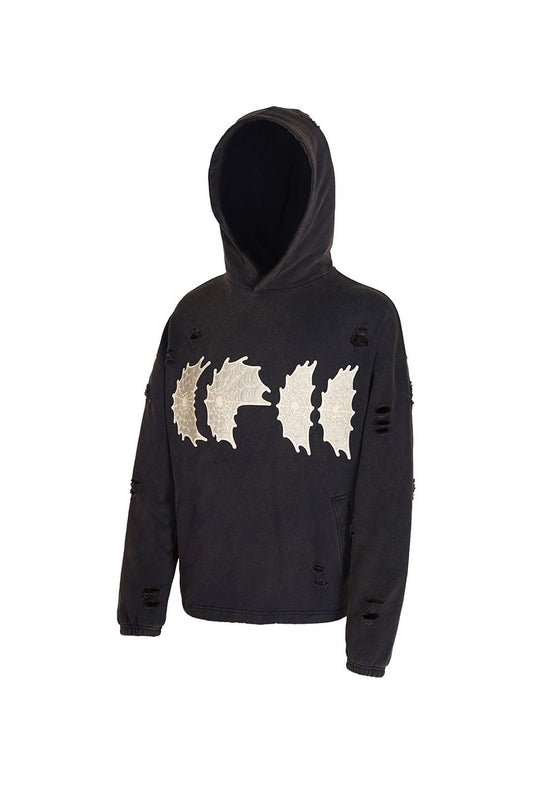 Cobweb Collage Destroys Washed Hoodie