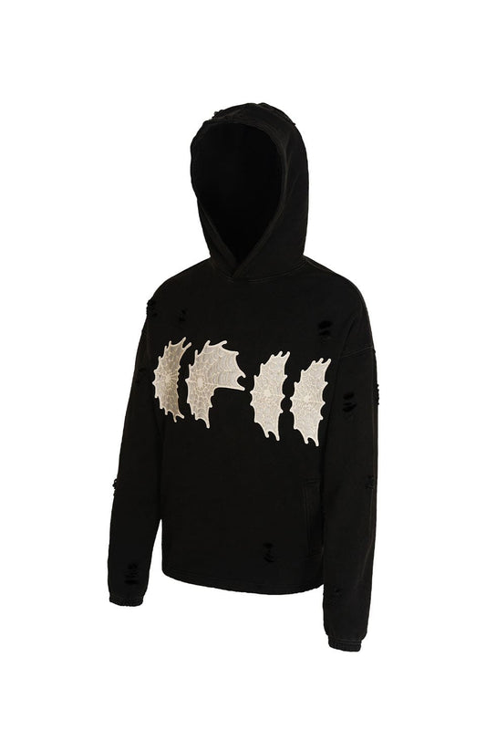 Cobweb Collage Destroys Washed Hoodie