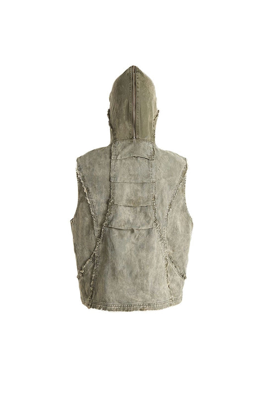 Eclipse Of The Blood Moon Brushed Texture Denim Hooded Vest