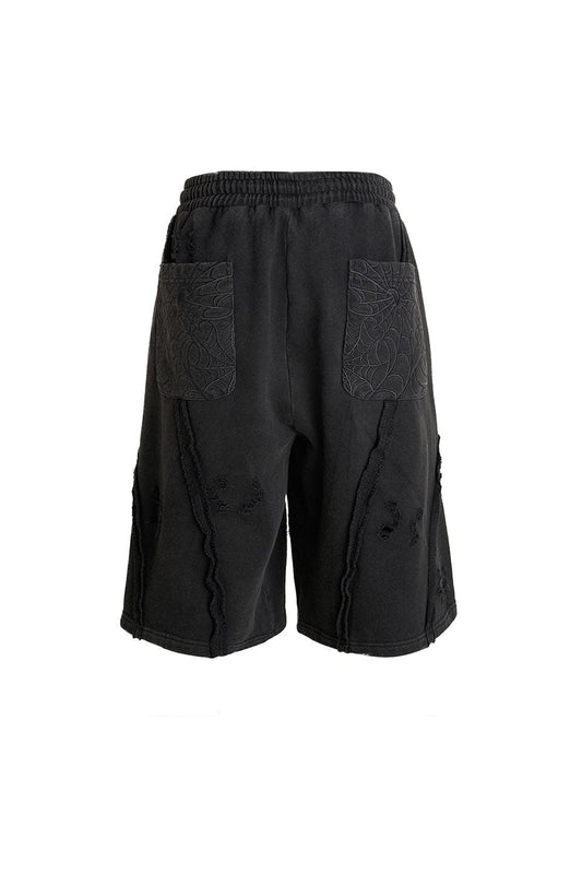 Moonstone Cobweb Embroidery Destroyed Shorts