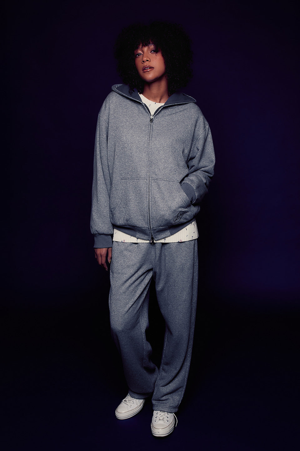 Double Face Glit Zip Hoodie