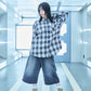 【I don't go to the moon】 Rhinestone Check Shirt