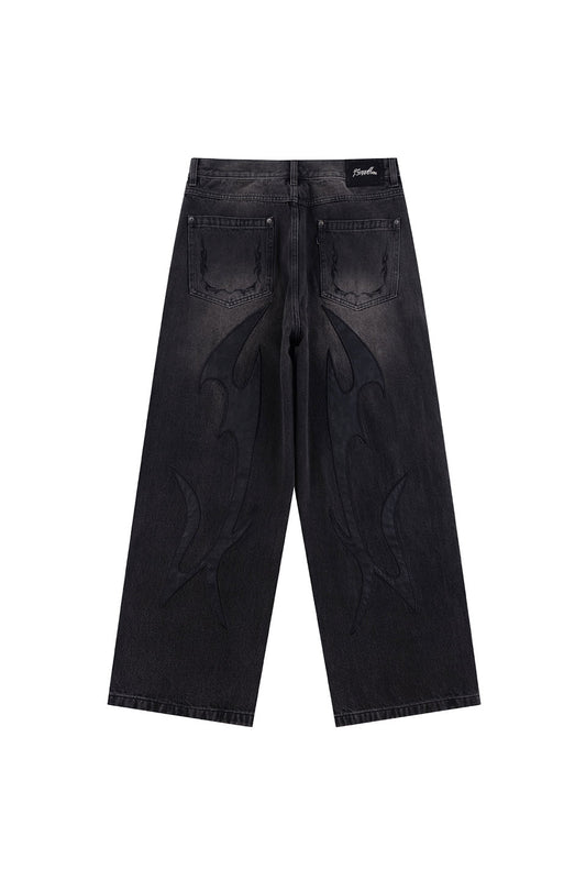 【予約商品】Tribal Leather Patch Baggy Denim Jeans【9月下旬~10月上旬お届け】