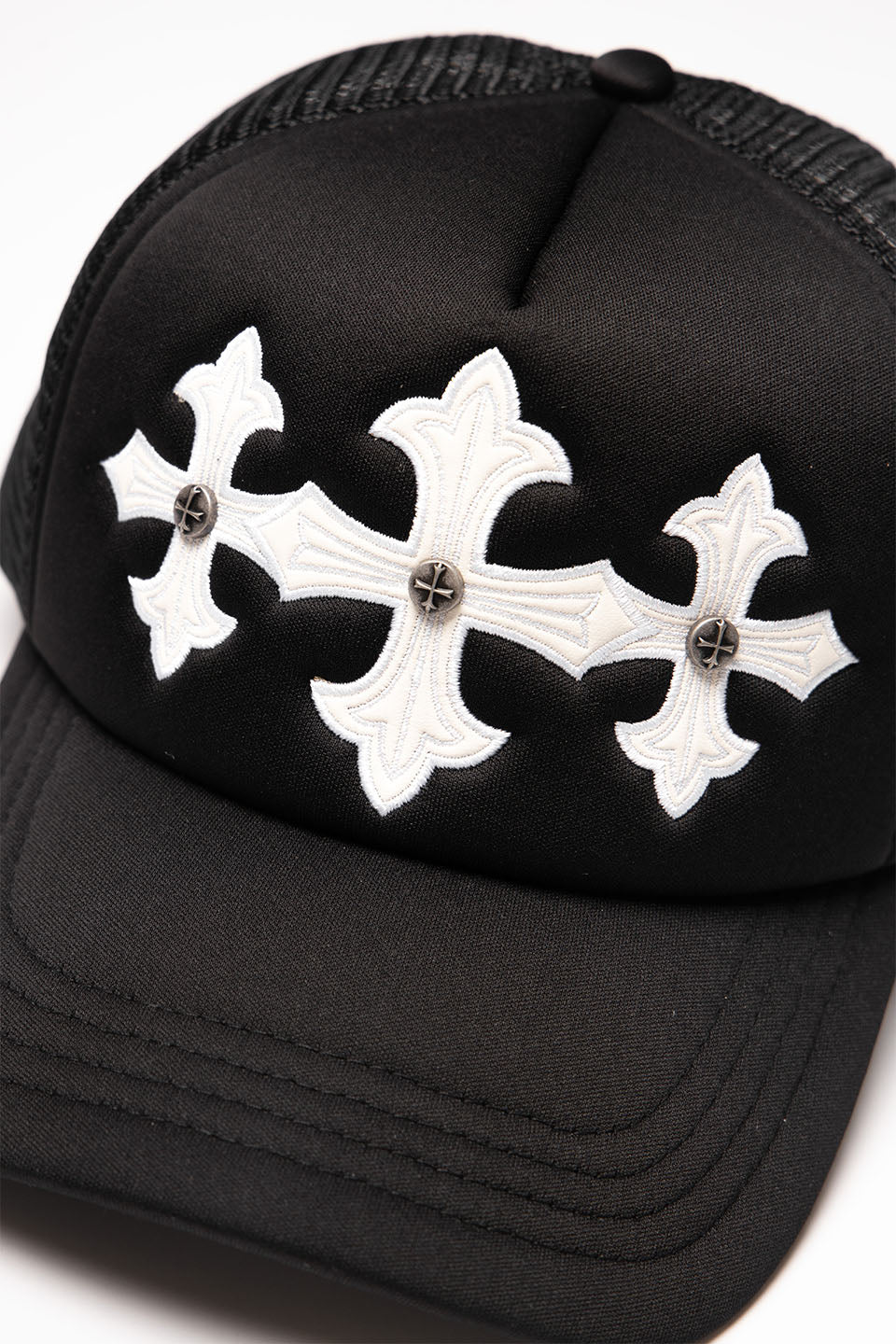 Cross Leather Patch Mesh Cap
