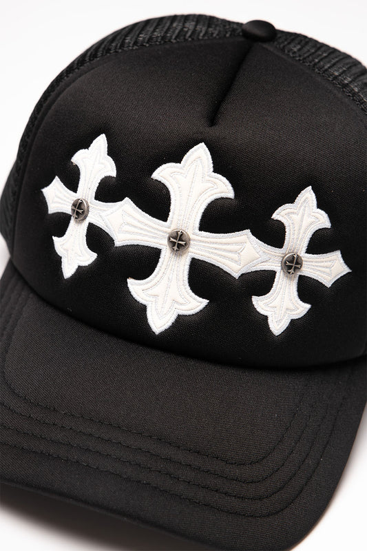 Cross Leather Patch Mesh Cap