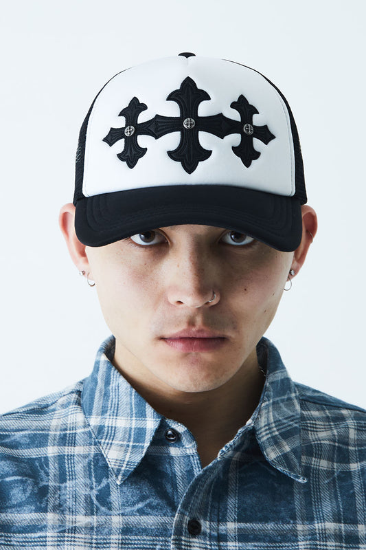 Cross Leather Patch Mesh Cap