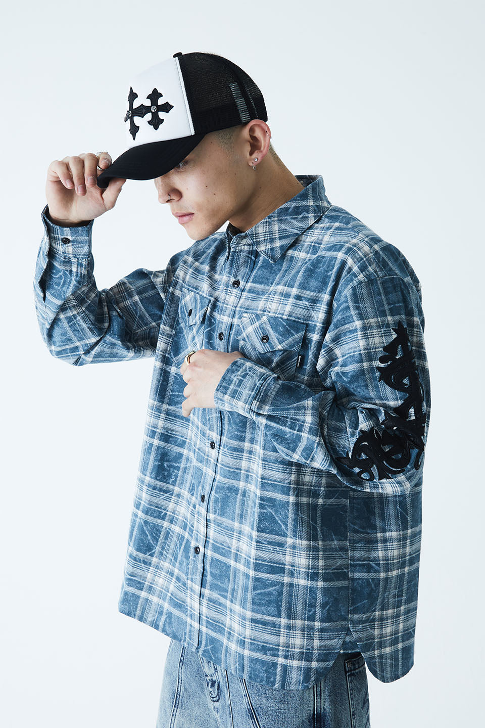 Cross Leather Patch Mesh Cap