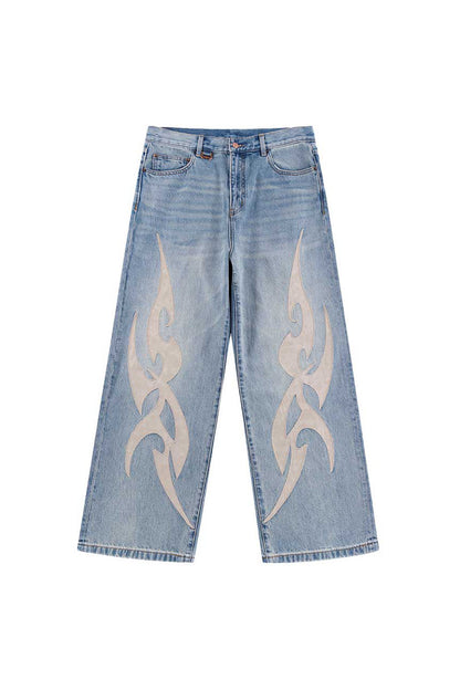 【予約商品】Tribal Leather Patch Baggy Denim Jeans【9月下旬~10月上旬お届け】