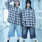 【I don't go to the moon】 Rhinestone Check Shirt