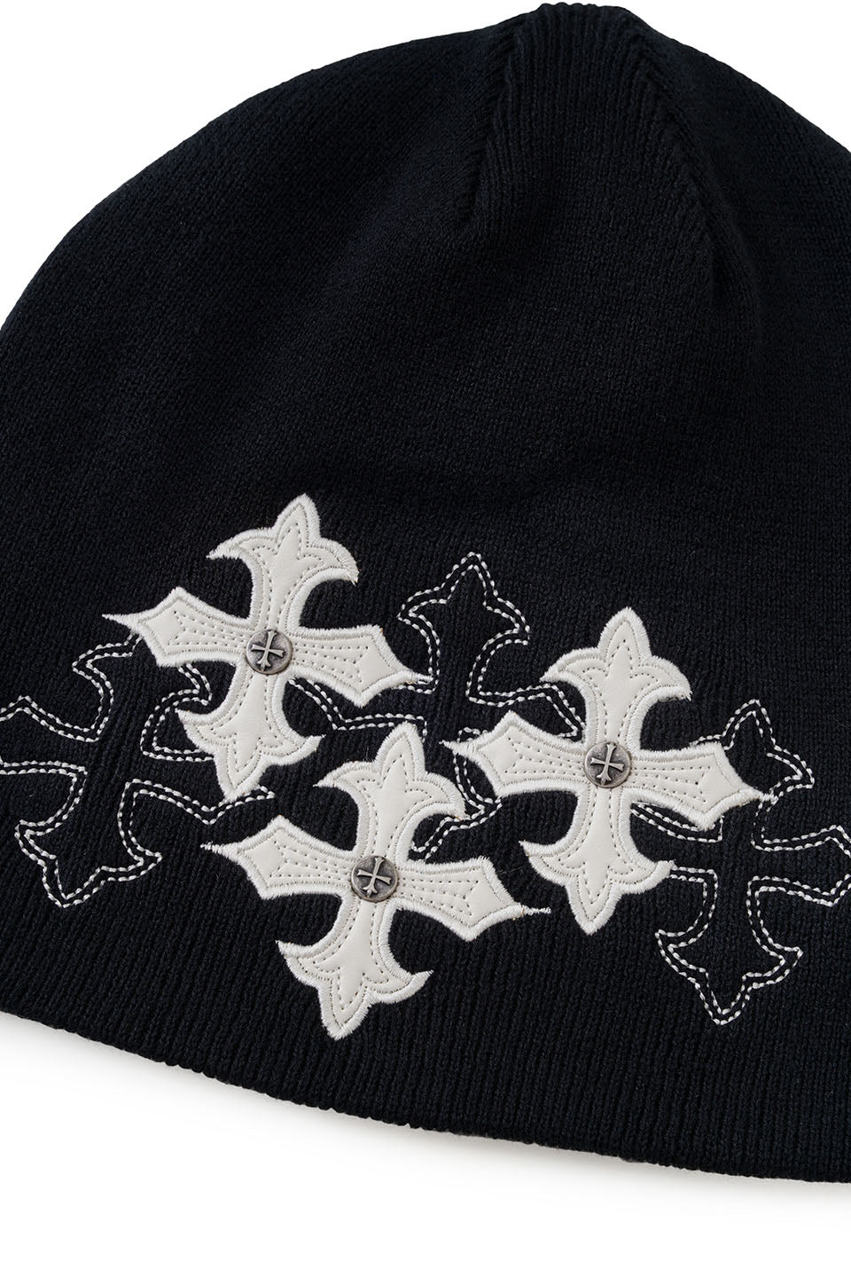 Multiple Cross Leather Patch Beanie