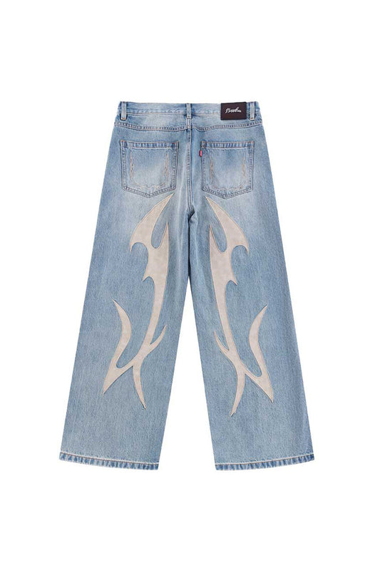 【予約商品】Tribal Leather Patch Baggy Denim Jeans【9月下旬~10月上旬お届け】