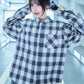 【I don't go to the moon】 Rhinestone Check Shirt