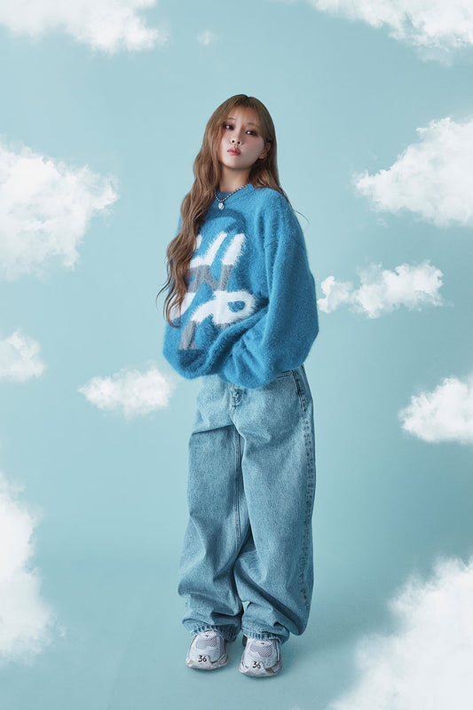 ANGEL Oversized Gradation Logo Knit Blue