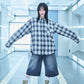 【I don't go to the moon】 Rhinestone Check Shirt