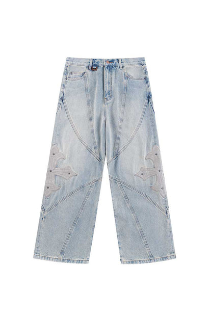 【予約商品】Cross Leather Patch Baggy Denim Pants【9月下旬~10月上旬お届け】