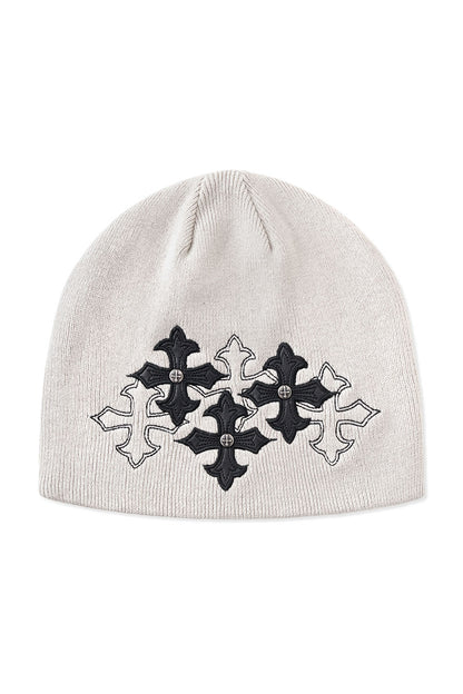 Multiple Cross Leather Patch Beanie