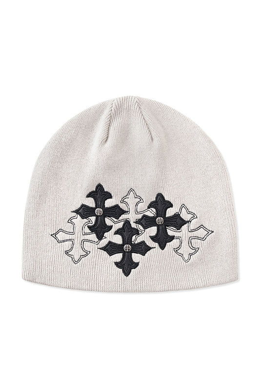 Multiple Cross Leather Patch Beanie