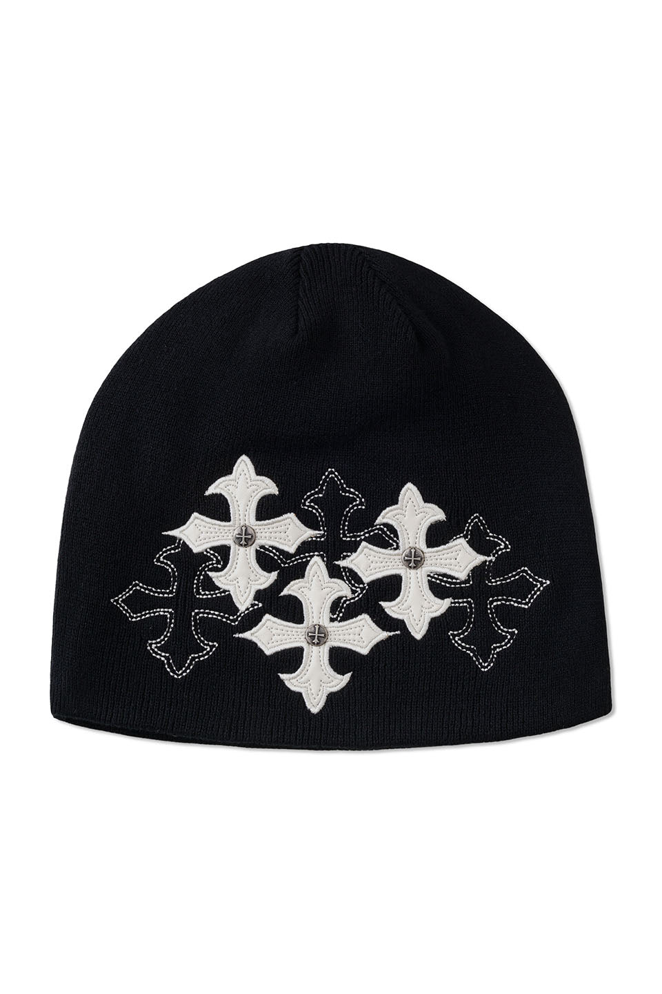 Multiple Cross Leather Patch Beanie