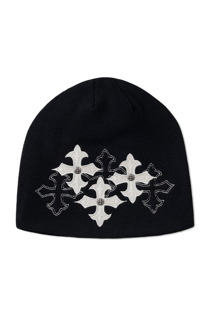 Multiple Cross Leather Patch Beanie