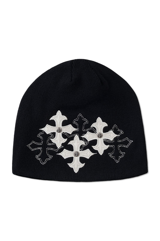 Multiple Cross Leather Patch Beanie