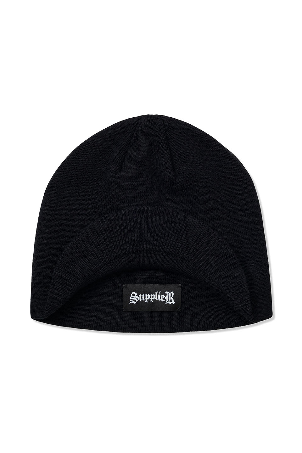 Cross Leather Patch Brim Knit Beanie