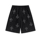 Outline Cross Rhinestone Baggy Sweat Shorts