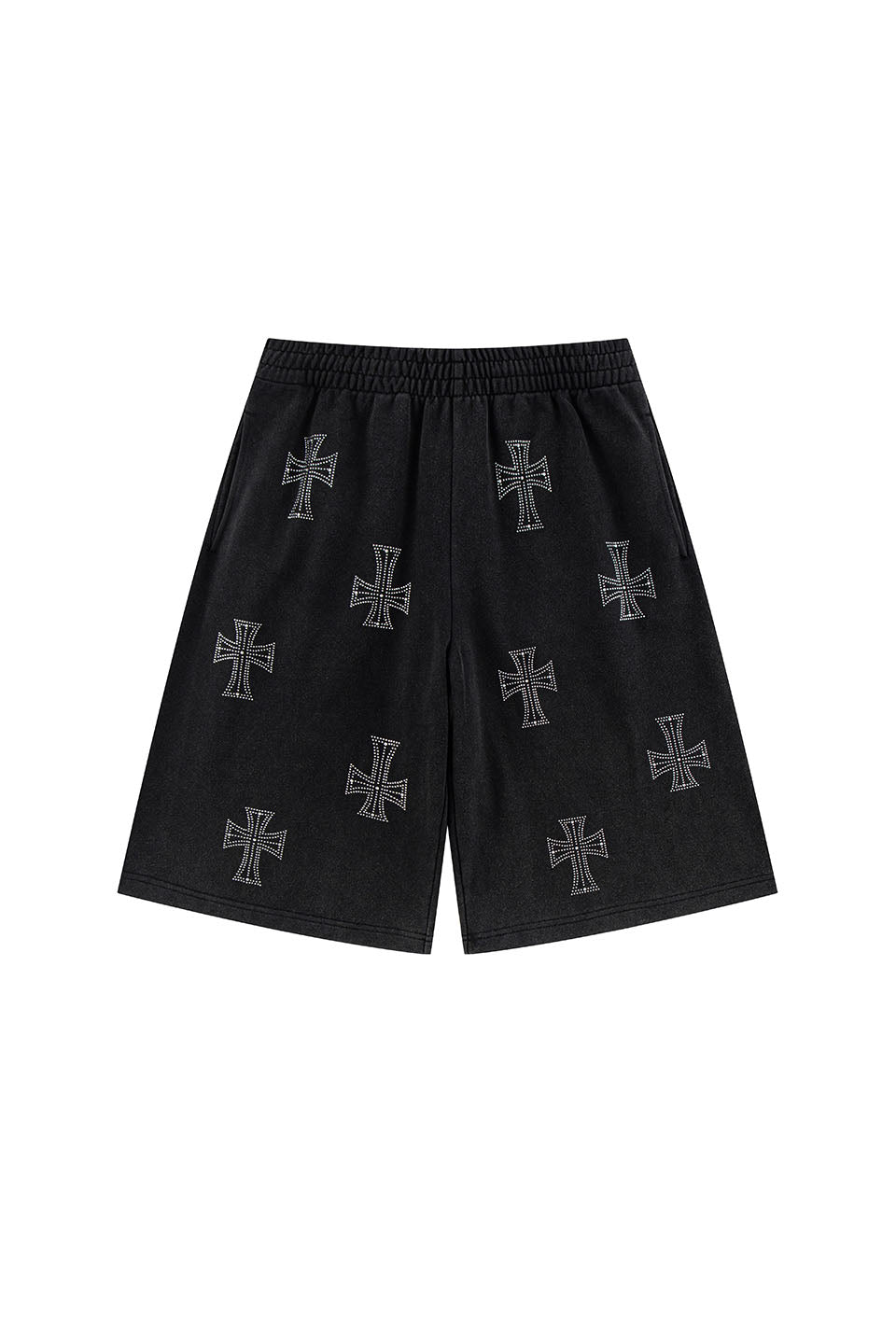 Outline Cross Rhinestone Baggy Sweat Shorts