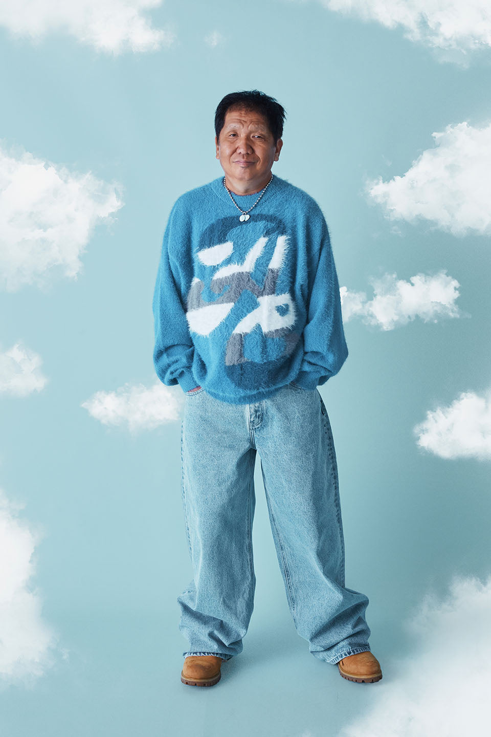 ANGEL Oversized Gradation Logo Knit Blue