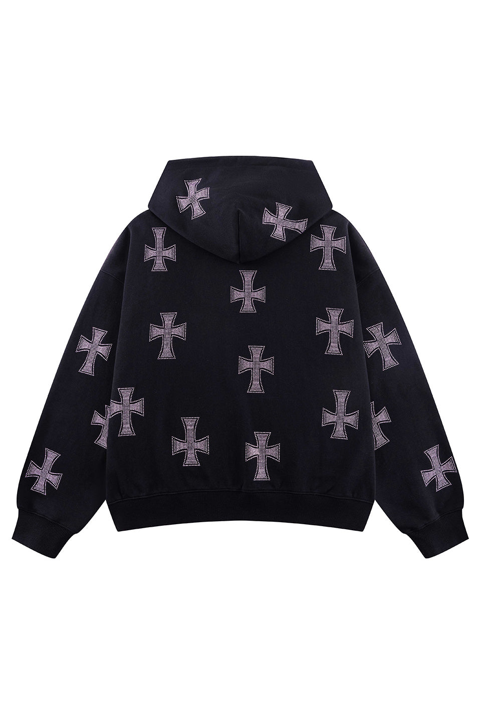 Black x Pink Cross Rhinestone Zip Hoodie