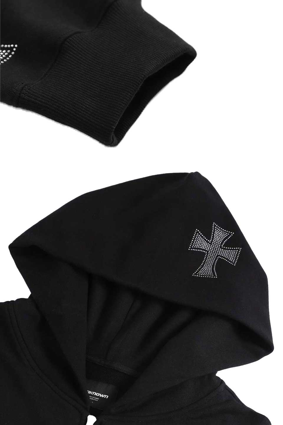 Black x Silver Rhinestone Cross Zip Hoodie