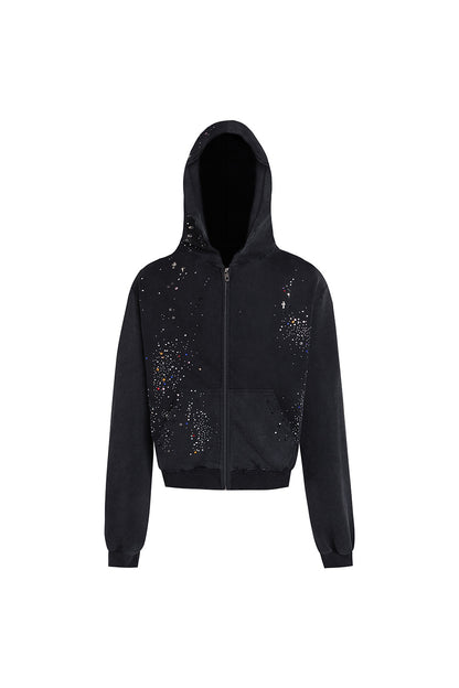 Rhinestone Black Zip-Up Hoodie