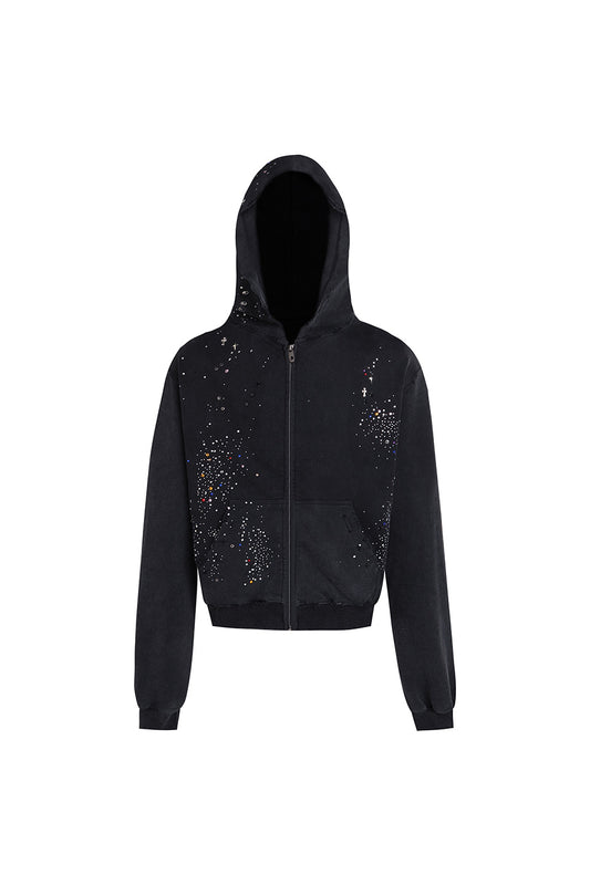 Rhinestone Black Zip-Up Hoodie