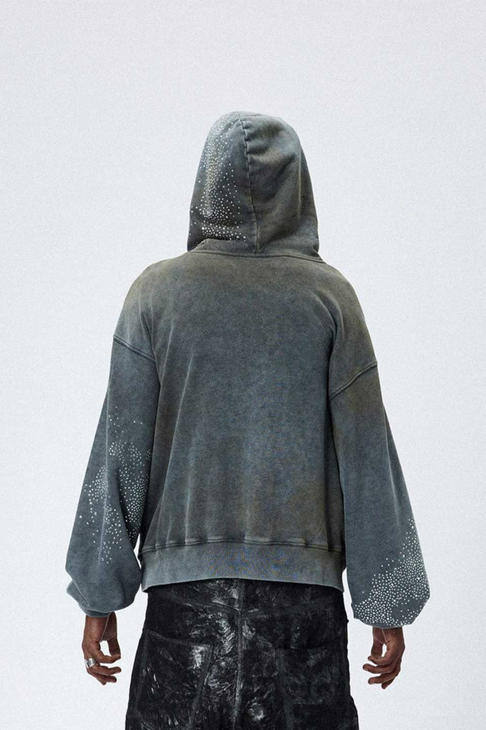 Rhinestone Black Zip-Up Hoodie
