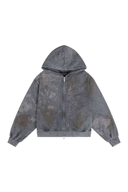 Rhinestone Black Zip-Up Hoodie
