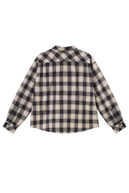 【I don't go to the moon】 Rhinestone Check Shirt