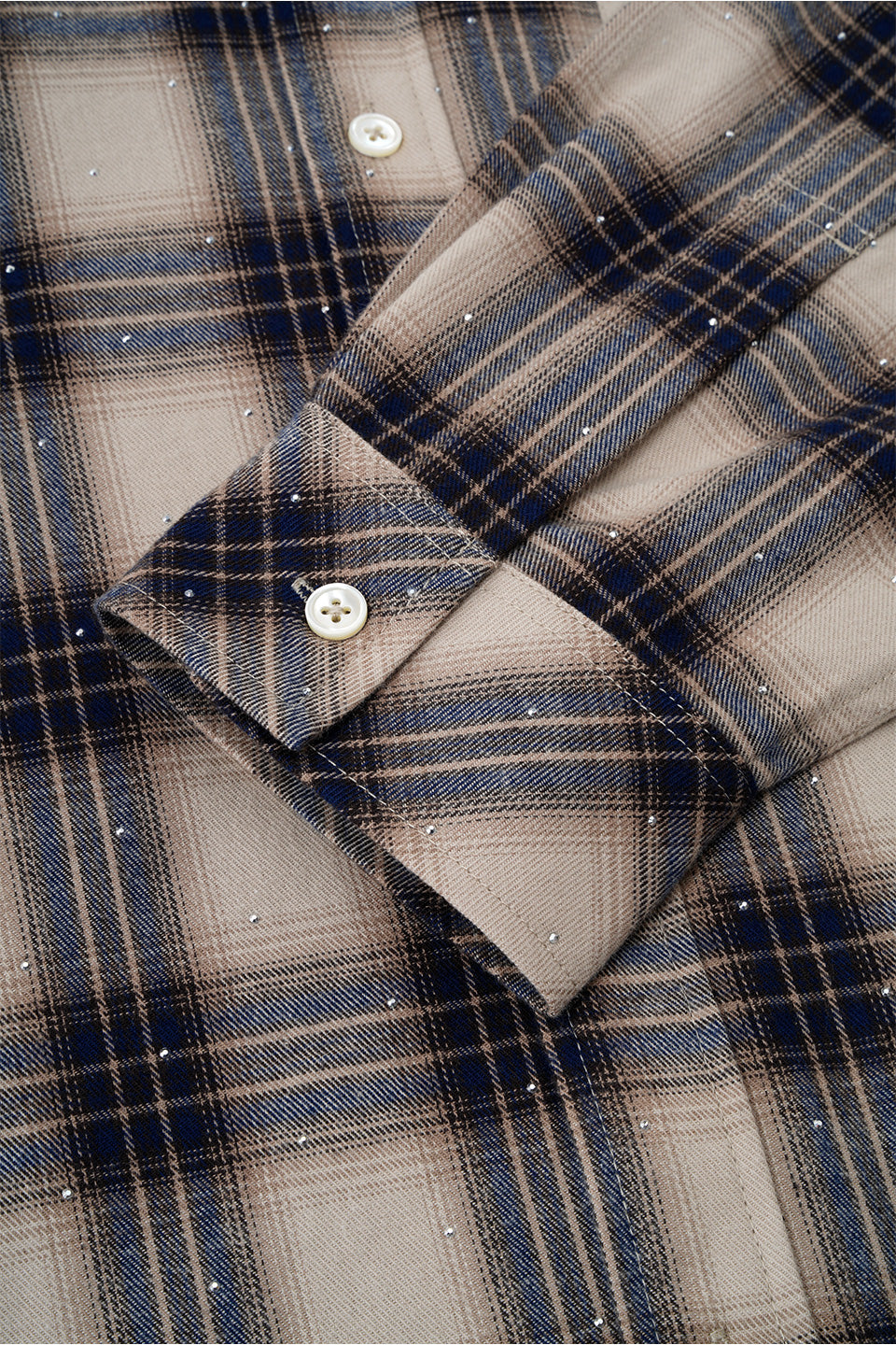 【I don't go to the moon】 Rhinestone Check Shirt