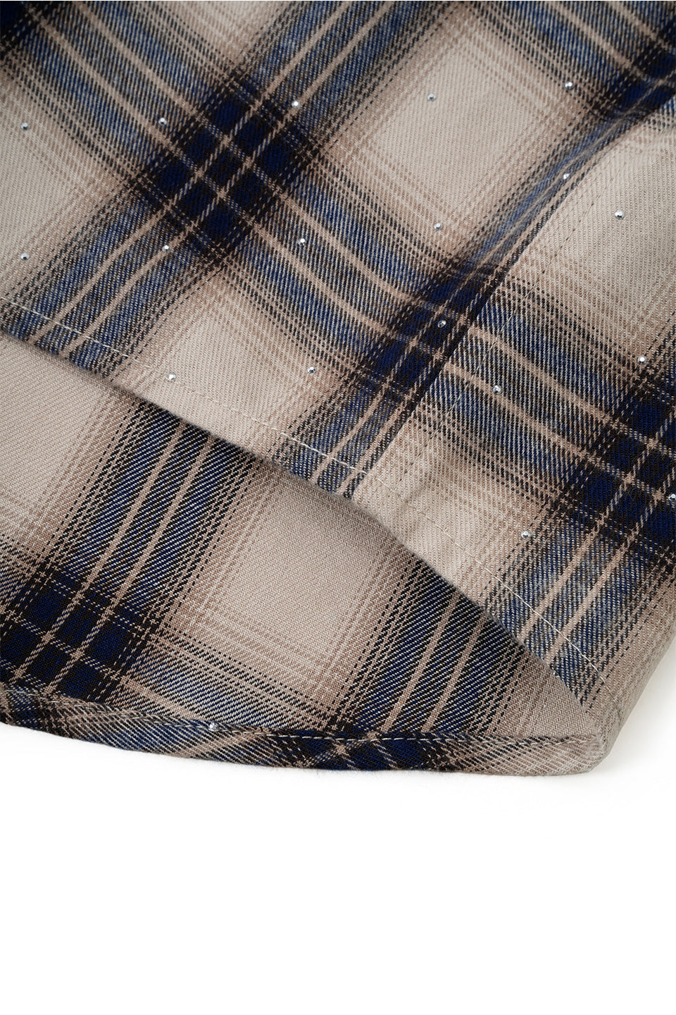 【I don't go to the moon】 Rhinestone Check Shirt