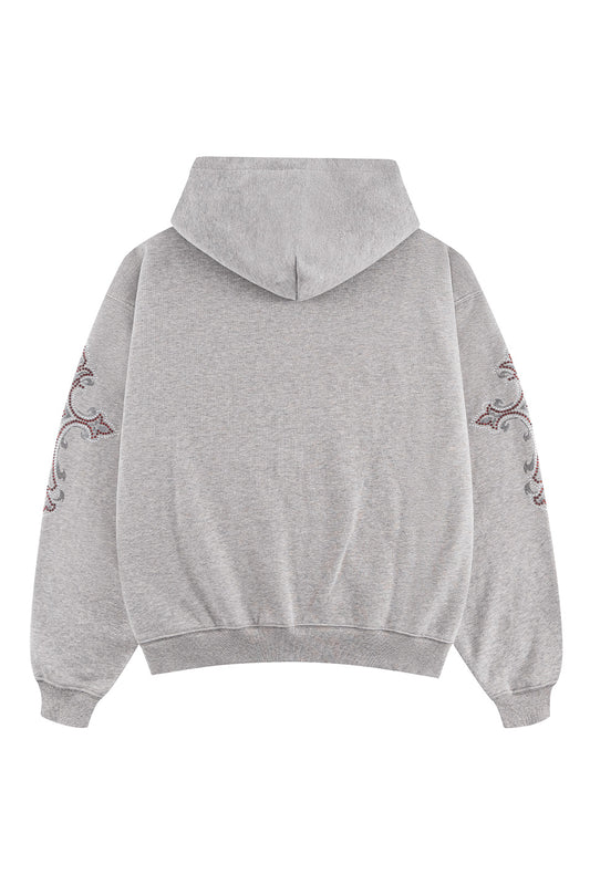 【予約商品】Rhinestone Cross Sleeve Zip Hoodie【9月下旬お届け】