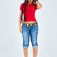 Rhinestone Leopard Logo Polo Shirt Women's Red