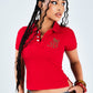 Rhinestone Leopard Logo Polo Shirt Women's Red