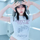 【I don't go to the moon】Moon Rhinestone Tee - Tight Fit - Black&White Set