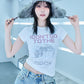 【I don't go to the moon】Moon Rhinestone Tee - Tight Fit - Black&White Set
