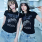 【I don't go to the moon】Moon Rhinestone Tee - Tight Fit - Black&White Set
