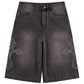 Royal Cross Rhinestone Baggy Denim Shorts