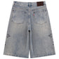 Royal Cross Rhinestone Baggy Denim Shorts