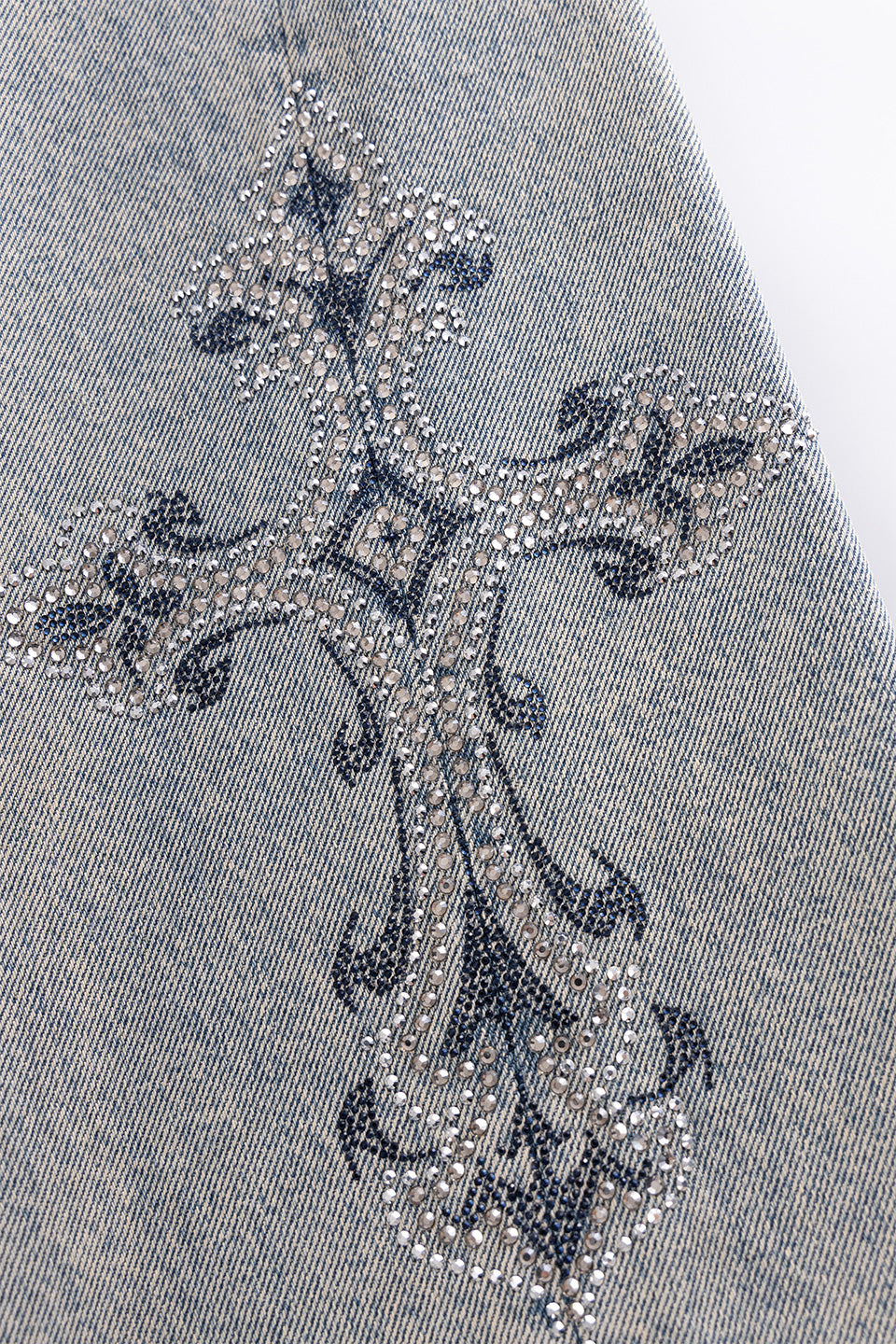 Royal Cross Rhinestone Baggy Denim Shorts