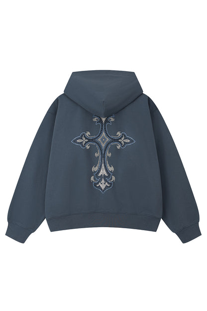 Royal Cross Rhinestone Zip Hoodie