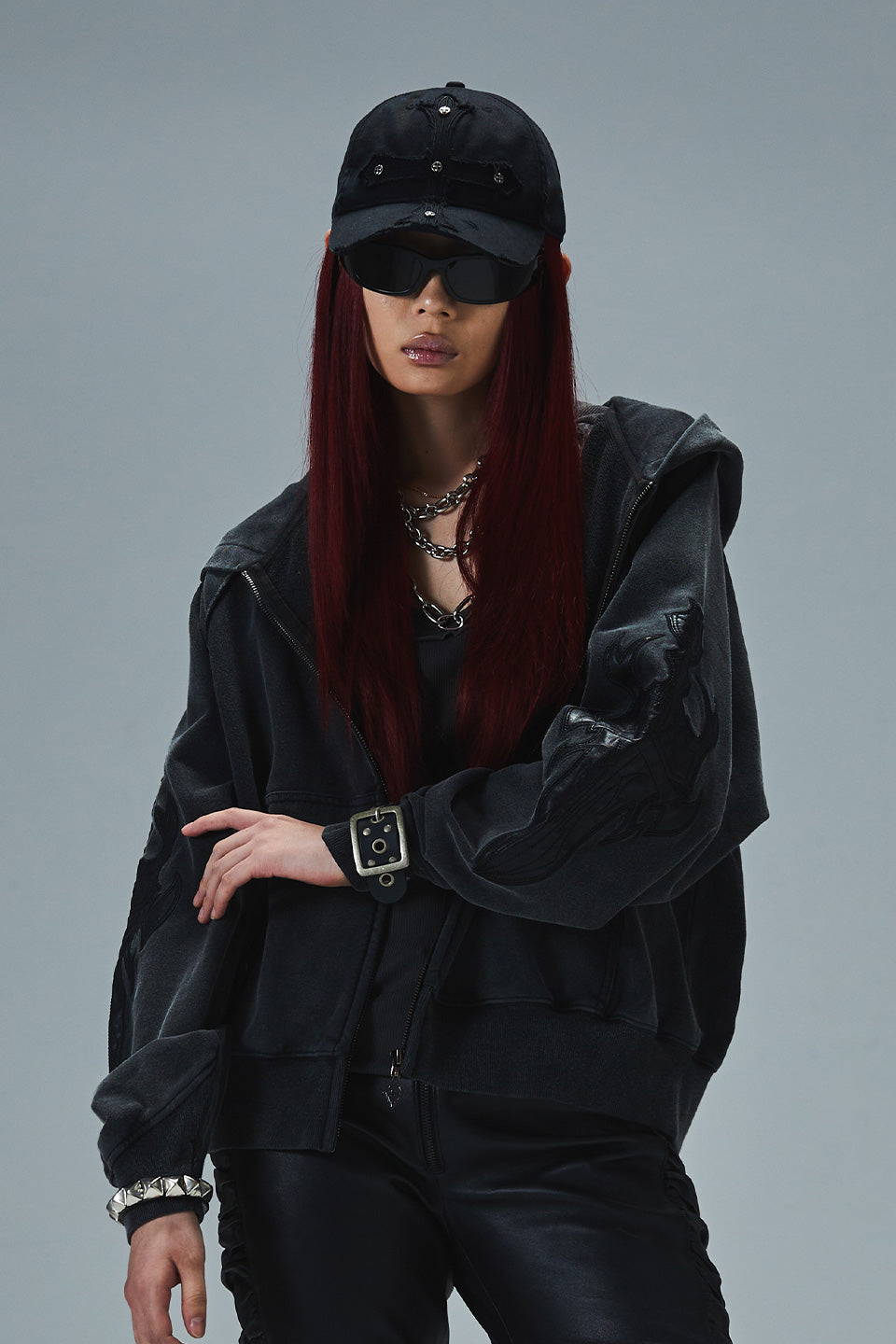 Dagger Leather Patch Zip Hoodie