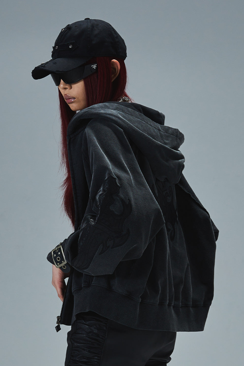 Dagger Leather Patch Zip Hoodie