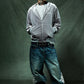Multiple Cross Leather Patch Baggy Denim